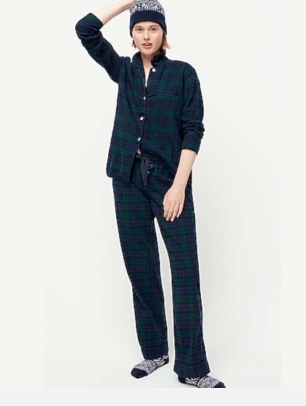 J. Crew Black Watch Tartan Flannel Pajama Set Womens Sz Large